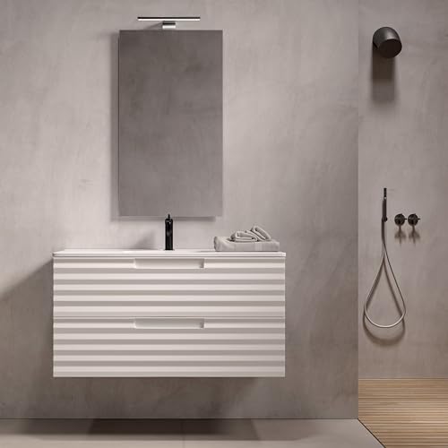 OLIMPO DOCCE Hängender Badezimmerschrank 100 cm weiß gewellt Zen - mit Spiegel von OLIMPO DOCCE