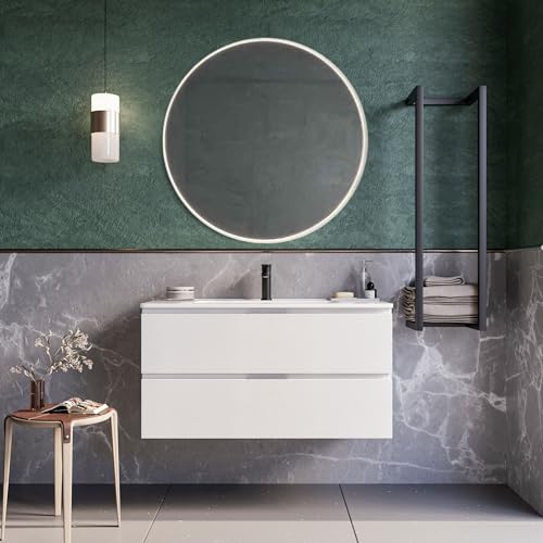 OLIMPO DOCCE Hängender Badezimmerschrank 80 cm Weiß Spiegel Armony - LED-Spiegel mit Hintergrundbeleuchtung von OLIMPO DOCCE
