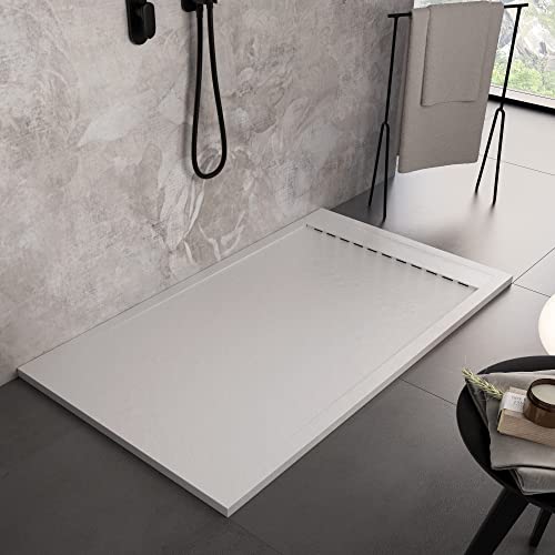 STAR PRESTIGE Duschwanne aus weißem Marmorharz mit Betonsteineffekt - 70x160 von OLIMPO DOCCE