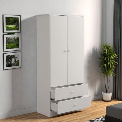 OLIVIBED 2-türiger Kleiderschrank, Garderobenschrank mit 2 Schubladen und Stange, Moderner Schlafzimmerschrank mit Stauraum, für Schlafzimmer, Wohnzimmer, Weiß, 80x40x175cm OLIVIBED 2-türiger Kleiderschrank, Garderobenschrank mit 2 Schubladen und Stange, Moderner Schlafzimmerschrank mit Stauraum, für Schlafzimmer, Wohnzimmer, Weiß, 80x40x175cm von OLIVIBED
