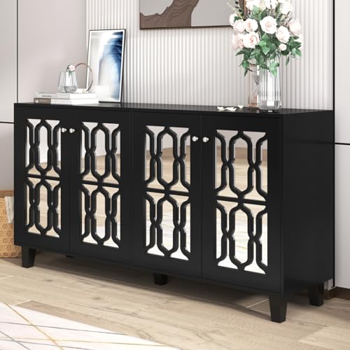 OLIVIBED Buffetschrank mit Stauraum Aufbewahrungsschrank, 160x40x84 cm Sideboard mit Spiegeltüren, Kommode mit Türen und Kristallgriffen, Türkommoden mit Kristallgriffen für Flur Schlafzi (Schwarz) OLIVIBED Buffetschrank mit Stauraum Aufbewahrungsschrank, 160x40x84 cm Sideboard mit Spiegeltüren, Kommode mit Türen und Kristallgriffen, Türkommoden mit Kristallgriffen für Flur Schlafzi (Schwarz) von OLIVIBED