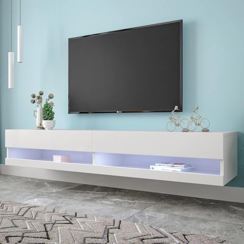 OLIVIBED Hochglanz TV Schrank mit LED, TV-Tisch mit Offenes Fach, Griffloses Design, TV-Bänke für 60-Zoll-Fernseher, Fernsehschrank für Wohnzimmer, Schlafzimmer, Weiß, 140x30.5x40cm OLIVIBED Hochglanz TV Schrank mit LED, TV-Tisch mit Offenes Fach, Griffloses Design, TV-Bänke für 60-Zoll-Fernseher, Fernsehschrank für Wohnzimmer, Schlafzimmer, Weiß, 140x30.5x40cm von OLIVIBED