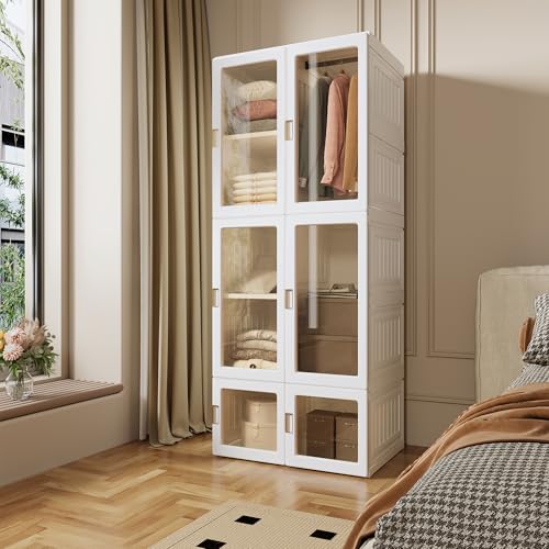 OLIVIBED Kleiderschrank Faltbarer, Garderobe Schrank mit Kleiderstange und Magnetische Türen, Bedroom Wardrobes mit Fächern, für Schlafzimmer, Wohnzimmer, Verdeckte Griffe, Weiß, 69x50x170cm OLIVIBED Kleiderschrank Faltbarer, Garderobe Schrank mit Kleiderstange und Magnetische Türen, Bedroom Wardrobes mit Fächern, für Schlafzimmer, Wohnzimmer, Verdeckte Griffe, Weiß, 69x50x170cm von OLIVIBED