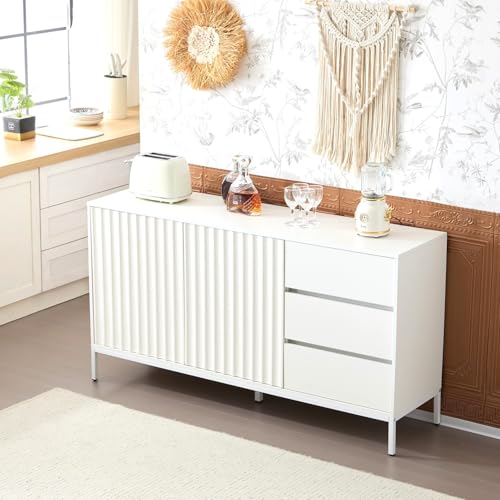 OLIVIBED Minimalistisches Sideboard, küchenschrank mit Schubladen und Türen, Kommode mit Wellenmuster-Design, Wohnzimmerschrank für Küche, Wohnzimmer, Schlafzimmer, Weiß, 150x40x79cm (150x40x79cm) OLIVIBED Minimalistisches Sideboard, küchenschrank mit Schubladen und Türen, Kommode mit Wellenmuster-Design, Wohnzimmerschrank für Küche, Wohnzimmer, Schlafzimmer, Weiß, 150x40x79cm (150x40x79cm) von OLIVIBED
