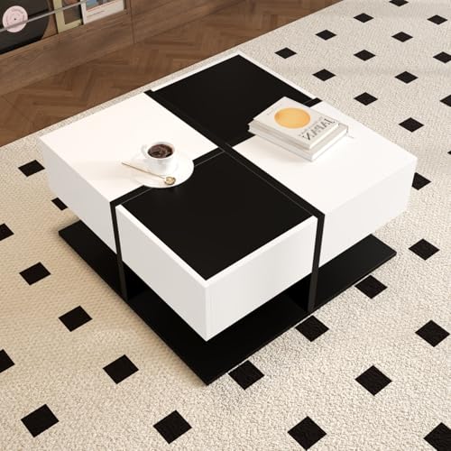 OLIVIBED Quadratisch Kaffeetisch, Couchtisch mit 2 Schubladen, Wohnzimmertische mit Stauraum, Hochglanz Kaffeetisch für Wohnzimmer, Büro, Balkon, Schwarzgrau und Weiß, 70x70x35.5cm OLIVIBED Quadratisch Kaffeetisch, Couchtisch mit 2 Schubladen, Wohnzimmertische mit Stauraum, Hochglanz Kaffeetisch für Wohnzimmer, Büro, Balkon, Schwarzgrau und Weiß, 70x70x35.5cm von OLIVIBED