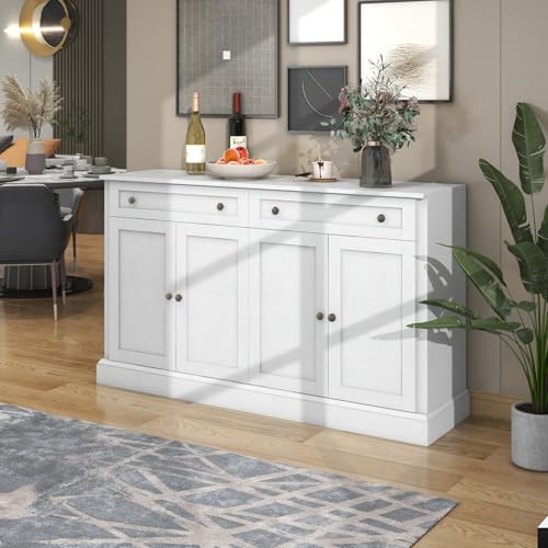 OLIVIBED Sideboard Weiss, Küchenschrank mit 4 Türen und 2 Schubladen, Kommode mit Griff und Stauraum, Wohnzimmerschrank für Schlafzimmer Wohnzimmer Esszimmer, 150x40x86cm, Weiß von OLIVIBED