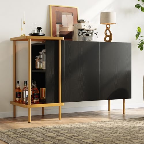 OLIVIBED Sideboard mit Offene Ablagefächer, Modernes Küchenschrank mit 2 Türen und Stauraum, Anrichte mit Metallbeine, für Wohnzimmer, Küche, Esszimmer, Schwarz, 120x40x77.5cm OLIVIBED Sideboard mit Offene Ablagefächer, Modernes Küchenschrank mit 2 Türen und Stauraum, Anrichte mit Metallbeine, für Wohnzimmer, Küche, Esszimmer, Schwarz, 120x40x77.5cm von OLIVIBED