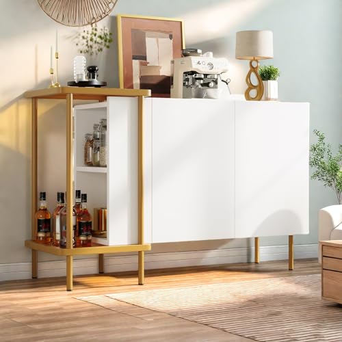 OLIVIBED Sideboard mit Offene Ablagefächer, Modernes Küchenschrank mit 2 Türen und Stauraum, Anrichte mit Metallbeine, für Wohnzimmer, Küche, Esszimmer, Weiß, 120x40x77.5cm (Weiß) von OLIVIBED