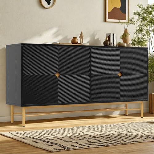 OLIVIBED Sideboard mit Strukturiertes Muster, Kommode mit 4 Türen, Highboard mit Goldgriff und Beine, Küchenschrank mit Stauraum, für Wohnzimmer, Küche, Esszimmer, Schwarz, 160x40x82cm OLIVIBED Sideboard mit Strukturiertes Muster, Kommode mit 4 Türen, Highboard mit Goldgriff und Beine, Küchenschrank mit Stauraum, für Wohnzimmer, Küche, Esszimmer, Schwarz, 160x40x82cm von OLIVIBED