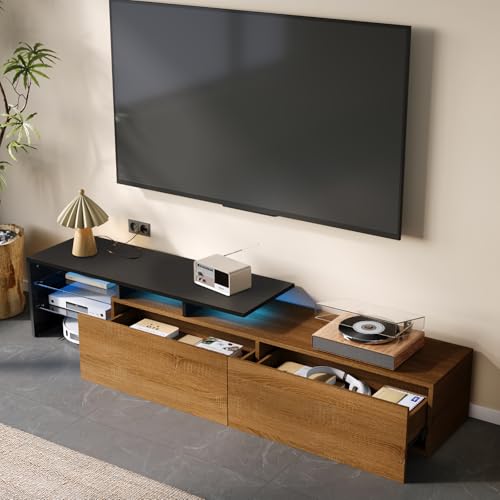 OLIVIBED TV-Schrank mit 2 Schubladen, Moderner Lowboard mit Stauraum, TV-Board für Fernseher 65 ZolI, Hochglanz Fernsehtisch für Wohnzimmer, Schlafzimmer, 170x33x33.5cm, Holz und Schwarz von OLIVIBED