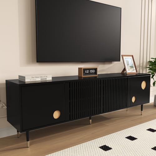 OLIVIBED TV-Schrank mit 4 Türen, TV Board für Fernseher bis zu 75 Zoll, Fernsehschrank mit Versteckten Griffen und Beine, Lowboard für Wohnzimmer, Schlafzimmer, 170x36x54cm, Schwarz OLIVIBED TV-Schrank mit 4 Türen, TV Board für Fernseher bis zu 75 Zoll, Fernsehschrank mit Versteckten Griffen und Beine, Lowboard für Wohnzimmer, Schlafzimmer, 170x36x54cm, Schwarz von OLIVIBED