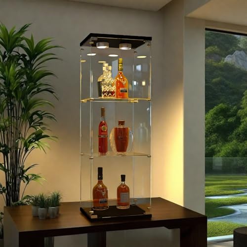 OLIVIBED Vitrine aus Glas, Wohnzimmerschrank mit Trennwände, Moderne Glasvitrine mit Stauraum und Türen, Vitrinenschrank für Bar, Wohnzimmer und Esszimmer, 42x36x125cm (Klar + Schwarz) von OLIVIBED