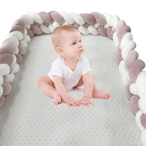 OLIWIA Bettschlange Baby, 4 Strands Bettschlange Geflochten, Braided Side Sleeper Pillow, Babybett Umrandungen, Soft and Breathable Nursing Pillow Braided, Ideal for Gift and Decoration (B 2 Meter) von OLIWIA