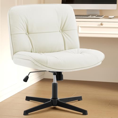 OLIXIS Criss Cross Legged Chair No Wheels Armless Wide Seat Adjustable Height Swivel Thick Padded PU Leather Comfortable Home Office Desk Seating von OLIXIS
