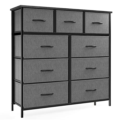 OLIXIS Schlafzimmerkommode 9 Schubladen Großer Stoffschrank Organizer Turm TV-Schrank mit Metallrahmen oben aus Holz für Kleidung Wohnzimmer Flur Eingangsbereich Grau OLIXIS Schlafzimmerkommode 9 Schubladen Großer Stoffschrank Organizer Turm TV-Schrank mit Metallrahmen oben aus Holz für Kleidung Wohnzimmer Flur Eingangsbereich Grau von OLIXIS