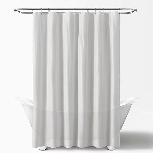 OLIYA Duschvorhang Überlänge für Badezimmer, Badvorhang Anti-schimmel Textil für Badewanne und Dusche, Vorhang aus Stoff Antibakteriell Waschbar, mit 12 Duschringen Extra Groß Grau 180x180cm. von OLIYA