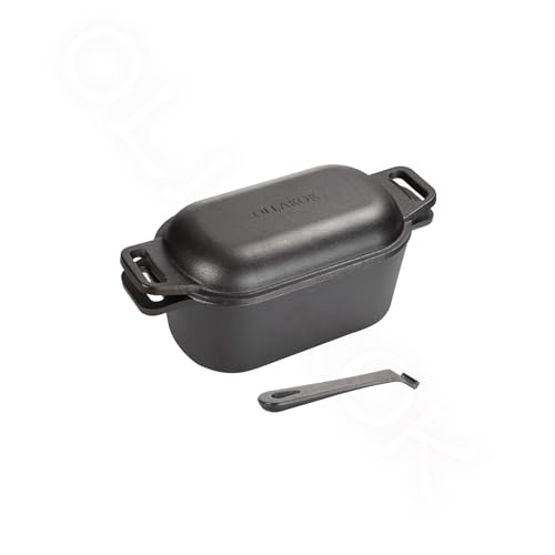 OLLAKOK 2-in-1 Schmortopf aus Gusseisen mit Deckel als Bratpfanne, Grillpfanne, mit Deckelhebel, Doppelschlaufengriffen, ovaler schwerer Dutch Oven für Brotbacken, Braten, Camping, BBQ, 3,6 QT Schwarz OLLAKOK 2-in-1 Schmortopf aus Gusseisen mit Deckel als Bratpfanne, Grillpfanne, mit Deckelhebel, Doppelschlaufengriffen, ovaler schwerer Dutch Oven für Brotbacken, Braten, Camping, BBQ, 3,6 QT Schwarz von OLLAKOK