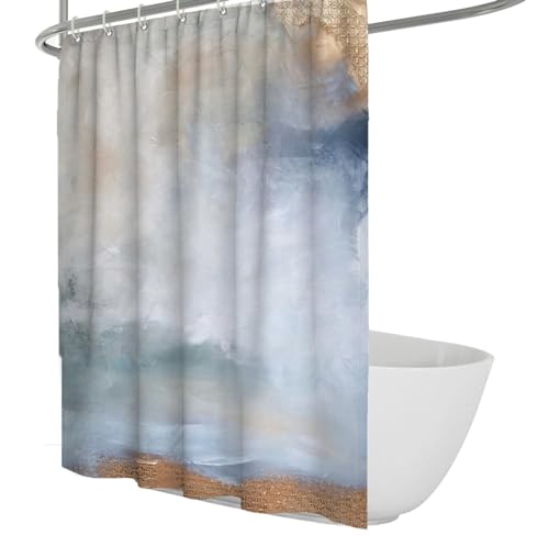 OLLIAR Home Ästhetische weiße Duschvorhänge für Badezimmer-Dekor Aquarell-Feder-Drucke wasserdichte Badewannenvorhänge mit 12 Haken 120x200cm von OLLIAR Home