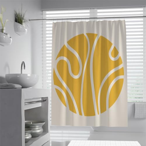 OLLIAR Home Abstrakter Retro Duschvorhang Gelb Geometrisches kreisförmiges Muster Badevorhang Leichter maschinenwaschbarer Stoff Badewannenvorhang 180x220 von OLLIAR Home