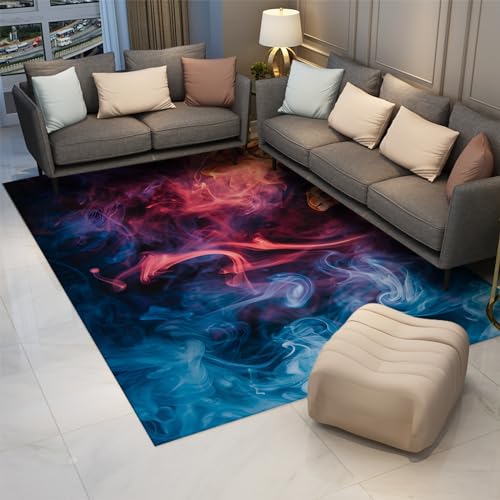 OLLIAR Home Aquarell-Bodenteppich verträumter Nebel moderner roter und Blauer Bereich Teppiche Rutschfester Innenteppich für Schlafzimmer Fußmatten rutschfeste Matte 120x180cm von OLLIAR Home