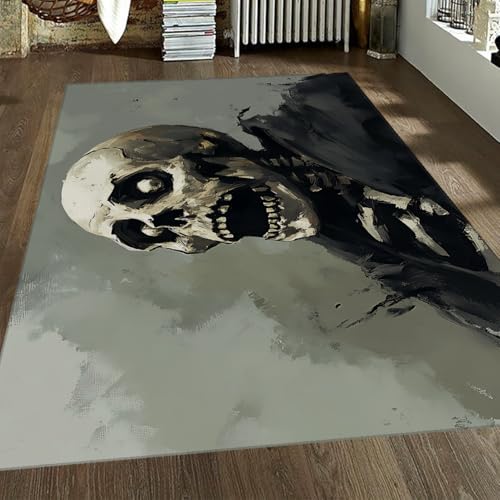 OLLIAR Home Beängstigende Totenkopf Haustürmatte Moderne Aquarell Skelett Eingangsteppiche Rutschfester waschbarer dünner Teppich für Küche Schlafzimmer Wohnzimmer 180x240cm von OLLIAR Home