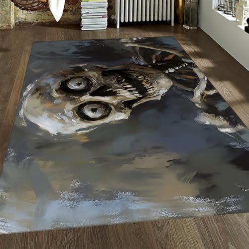 OLLIAR Home Beängstigende lustige Skelett Bereich Teppiche Moderne Aquarell Kunst 3D Schädel Akzent Teppich Weicher Flauschiger Rutschfester dünner Teppich für Wohnzimmer Spielzimmer 160x220cm von OLLIAR Home