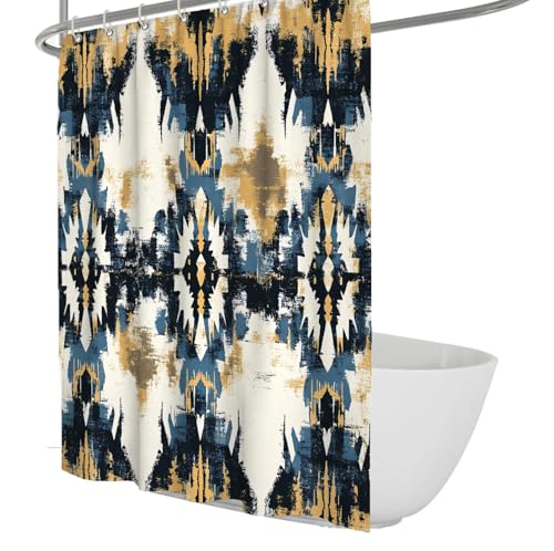 OLLIAR Home Boho Duschvorhang Abstrakte Geometrische Rustikale Azteken Exotische Badevorhänge Hotel Dekor Waschbarer Stoff Badezimmer Vorhänge Set mit Haken 100x200cm von OLLIAR Home