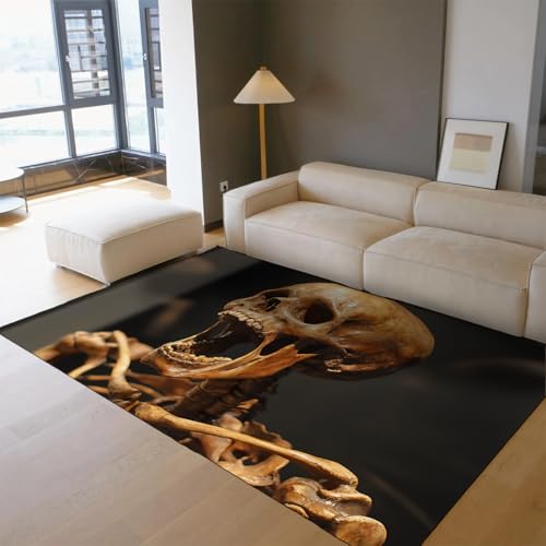 OLLIAR Home Brauner Totenkopf Wohnzimmerteppiche Gothic Stil Horror Skelett Indoor Teppich Wohnkultur Gemütlich niedrig Flor leicht zu reinigen Teppiche für die Veranda 140x200cm von OLLIAR Home
