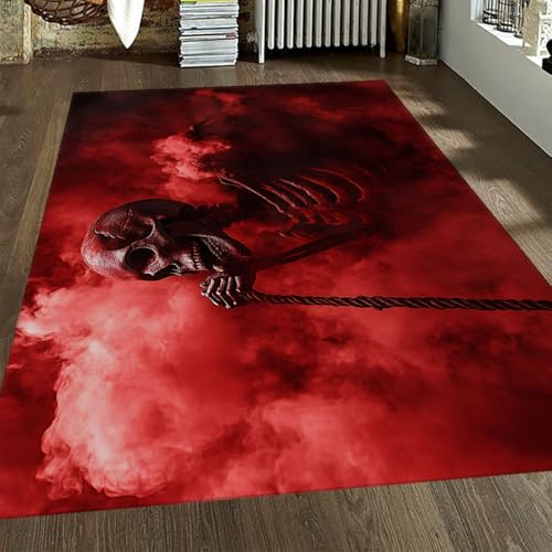 OLLIAR Home Dunkelroter Akzentteppich Spooky Skeleton Design Print Area Teppiche für Halloween Dekor Weicher niedrigfloriger rechteckiger Teppich für Wohnzimmer Büro 80x150cm OLLIAR Home Dunkelroter Akzentteppich Spooky Skeleton Design Print Area Teppiche für Halloween Dekor Weicher niedrigfloriger rechteckiger Teppich für Wohnzimmer Büro 80x150cm von OLLIAR Home