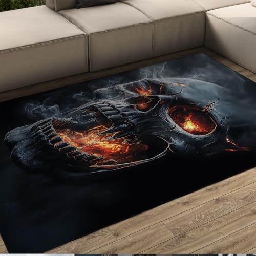 OLLIAR Home Flammende Schädelteppiche für Wohnzimmer Schlafzimmer weicher waschbarer Teppich mit Rutschfester Rückseite Moderner Halloween Teppich für Studio Haunted House 150x210cm von OLLIAR Home