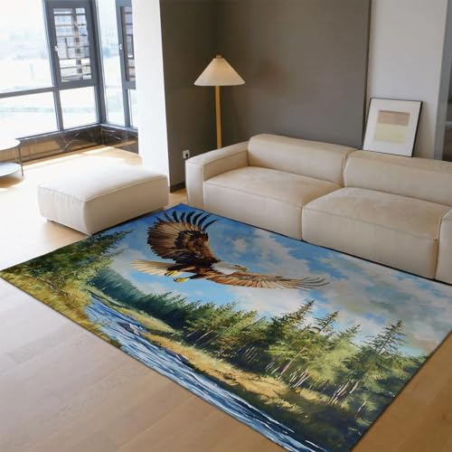 OLLIAR Home Flying Bald Eagle Tappeti per interni per l'ingresso Zerbino foresta Verde Cielo blu Tappeto sottile antiscivolo per soggiorno Portico Rv Camper Decor 180x270cm von OLLIAR Home