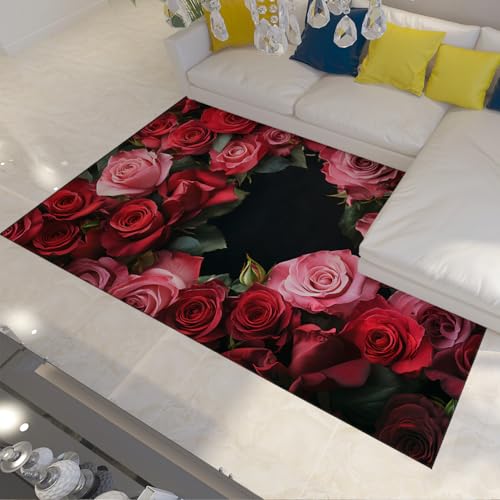 OLLIAR Home Frische rosa rote Rose Teppiche romantischer Valentinstag dekorativer Teppich waschbarer niedriger Flor großer Teppich für Schlafzimmer Esszimmer Küche 120x170cm OLLIAR Home Frische rosa rote Rose Teppiche romantischer Valentinstag dekorativer Teppich waschbarer niedriger Flor großer Teppich für Schlafzimmer Esszimmer Küche 120x170cm von OLLIAR Home