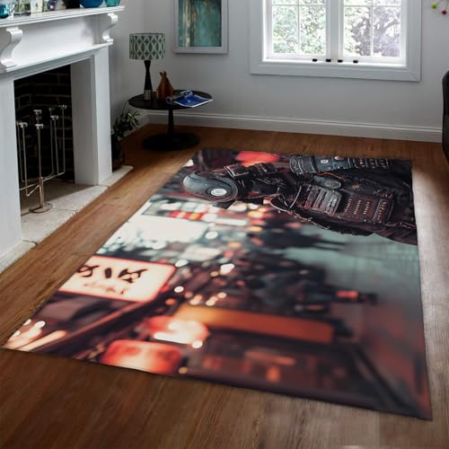 OLLIAR Home Futuristischer Samurai Teppich Neon Straße Japanische Kunstdruck Bereich Teppiche Waschbarer niedrigfloriger leicht zu reinigender Teppich für Wohnzimmer Eingangsbereich Wohnung 100x150cm OLLIAR Home Futuristischer Samurai Teppich Neon Straße Japanische Kunstdruck Bereich Teppiche Waschbarer niedrigfloriger leicht zu reinigender Teppich für Wohnzimmer Eingangsbereich Wohnung 100x150cm von OLLIAR Home