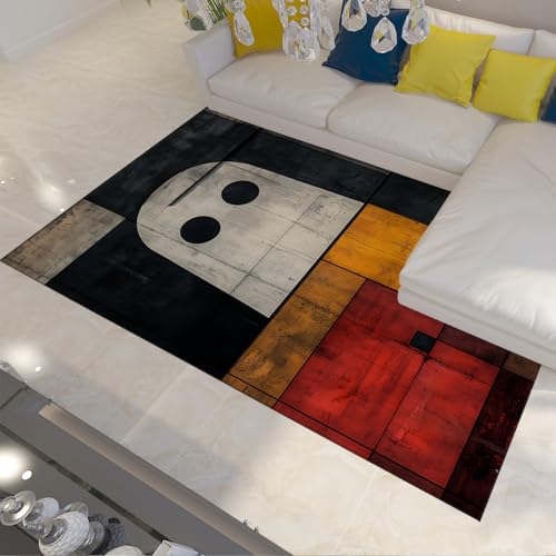 OLLIAR Home Geometrischer Geist Halloween Dekor Teppich Vintage Bunte Block Design Bereich Teppiche Weicher waschbarer niedrigfloriger Teppich für Wohnzimmer Büro Schlafsaal 180x240cm von OLLIAR Home