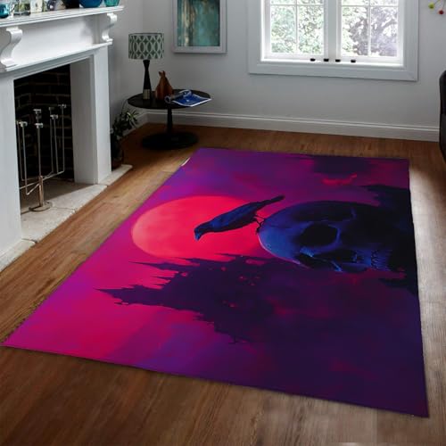 OLLIAR Home Gothic Area Teppiche für Schlafzimmer Krähe Schädel Mysteriöses lila Halloween Dekor Waschbare Türmatte Ultra Soft Low Flor Teppich für Wohnzimmer 120x180cm OLLIAR Home Gothic Area Teppiche für Schlafzimmer Krähe Schädel Mysteriöses lila Halloween Dekor Waschbare Türmatte Ultra Soft Low Flor Teppich für Wohnzimmer 120x180cm von OLLIAR Home