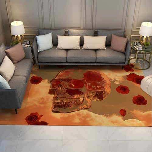 OLLIAR Home Gothic Schädel Bereich Teppiche Rote Rose Fantasy Himmel Orange Teppich Waschbar Rutschfester Tragbarer Dünner Großer Teppich Für Küche Esszimmer Unter Tisch 90x180cm OLLIAR Home Gothic Schädel Bereich Teppiche Rote Rose Fantasy Himmel Orange Teppich Waschbar Rutschfester Tragbarer Dünner Großer Teppich Für Küche Esszimmer Unter Tisch 90x180cm von OLLIAR Home