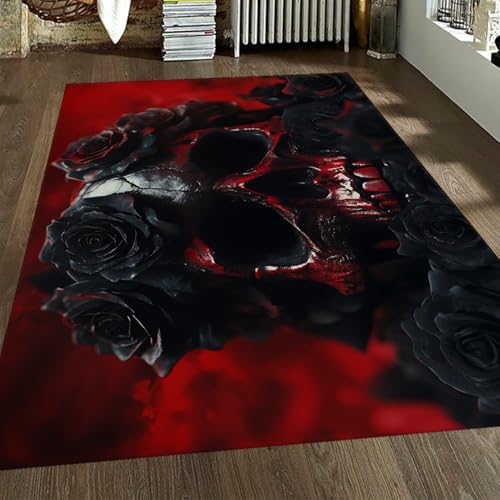 OLLIAR Home Gothic Schädel Bereich Teppiche Rote und Schwarze Rosen Blumen Dunkler Stil Design Waschbare Fußmatte Moderner Rutschfester Niederflorteppich für Wohnzimmer 160x230cm OLLIAR Home Gothic Schädel Bereich Teppiche Rote und Schwarze Rosen Blumen Dunkler Stil Design Waschbare Fußmatte Moderner Rutschfester Niederflorteppich für Wohnzimmer 160x230cm von OLLIAR Home