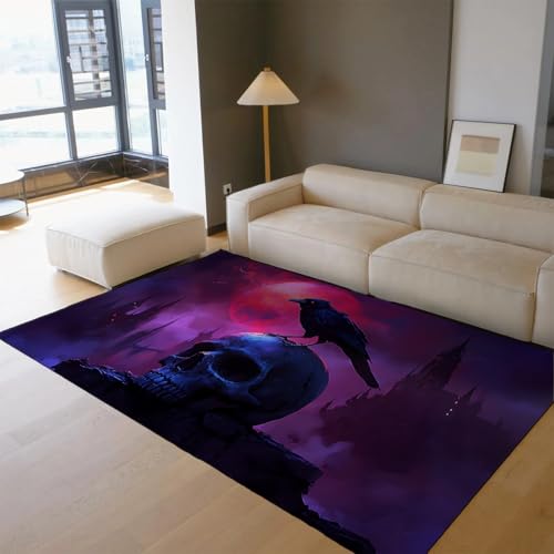 OLLIAR Home Gothic Teppiche für Wohnzimmer Krähe Schädel Halloween Wohnkultur Waschbare Bereich teppiche Horror Schloss Mond Lila Teppich für Schlafzimmer Esszimmer 120x170cm OLLIAR Home Gothic Teppiche für Wohnzimmer Krähe Schädel Halloween Wohnkultur Waschbare Bereich teppiche Horror Schloss Mond Lila Teppich für Schlafzimmer Esszimmer 120x170cm von OLLIAR Home