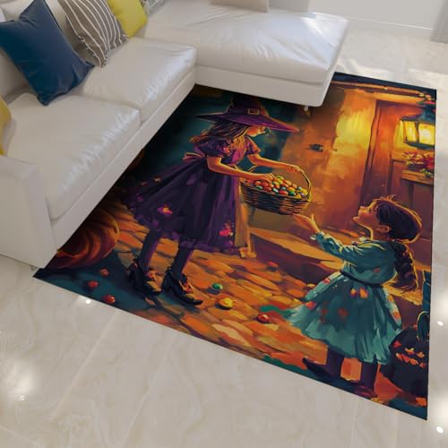 OLLIAR Home Halloween Bereich Teppiche für Kinderzimmer Schöne Hexe Kürbis Süßigkeiten Szene Bauernhaus Teppich Waschbarer Rutschfester Rechteck Teppich für Schlafzimmer 120x180cm OLLIAR Home Halloween Bereich Teppiche für Kinderzimmer Schöne Hexe Kürbis Süßigkeiten Szene Bauernhaus Teppich Waschbarer Rutschfester Rechteck Teppich für Schlafzimmer 120x180cm von OLLIAR Home