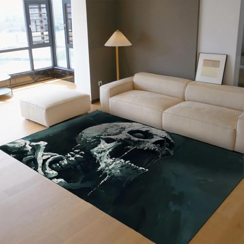 OLLIAR Home Halloween Horror Dekor Teppiche Spooky Skull Dunkles Design rutschfeste Bodenmatte waschbarer niedrigfloriger rechteckiger Teppich für Schlafzimmer Nachttisch 120x170cm von OLLIAR Home