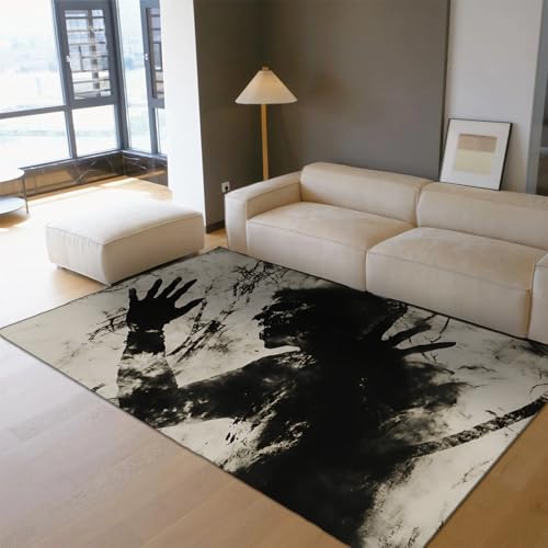 OLLIAR Home Horror Themenbereich Teppiche Schwarz und Weiß Horror Geist Halloween Teppich Weicher Rutschfester Niederflorteppich für Schlafzimmer Spielzimmer Heimdekoration 160x230cm von OLLIAR Home