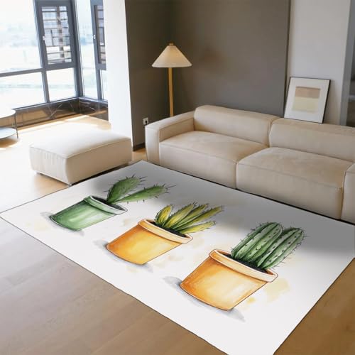 OLLIAR Home Kaktus Sukkulente Indoor Türmatte Niedliche Topfpflanzen Moderne Teppiche für den Eingangsbereich rutschfest, leicht zu reinigen, waschbarer Teppich für Küche Balkon 80x150cm von OLLIAR Home