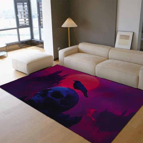 OLLIAR Home Krähe und Schädel Teppich Horror Rabe Skelett Mond Halloween Bereich Teppiche Waschbarer Rutschfester Teppich für Eingangsbereich Büro Nachttisch Gothic Wohnkultur 180x240cm OLLIAR Home Krähe und Schädel Teppich Horror Rabe Skelett Mond Halloween Bereich Teppiche Waschbarer Rutschfester Teppich für Eingangsbereich Büro Nachttisch Gothic Wohnkultur 180x240cm von OLLIAR Home