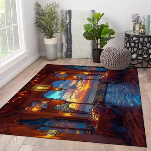 OLLIAR Home Küste Abendszene Bereich Teppiche Sonnenuntergang Laternen Innenbereich Esszimmer Aussicht Kunst Design Weich waschbar Dünne Teppich Matte für Schlafzimmer Küche 150x210cm OLLIAR Home Küste Abendszene Bereich Teppiche Sonnenuntergang Laternen Innenbereich Esszimmer Aussicht Kunst Design Weich waschbar Dünne Teppich Matte für Schlafzimmer Küche 150x210cm von OLLIAR Home