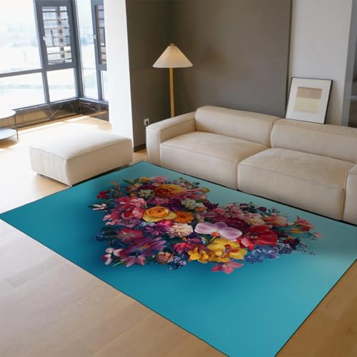 OLLIAR Home Lebendiger floraler herzgemusterter Teppich Boho florales Romantisches Thema Blaue Flächenteppiche ultraweicher Rutschfester dünner Teppich für Esszimmer Büro 120x180cm OLLIAR Home Lebendiger floraler herzgemusterter Teppich Boho florales Romantisches Thema Blaue Flächenteppiche ultraweicher Rutschfester dünner Teppich für Esszimmer Büro 120x180cm von OLLIAR Home