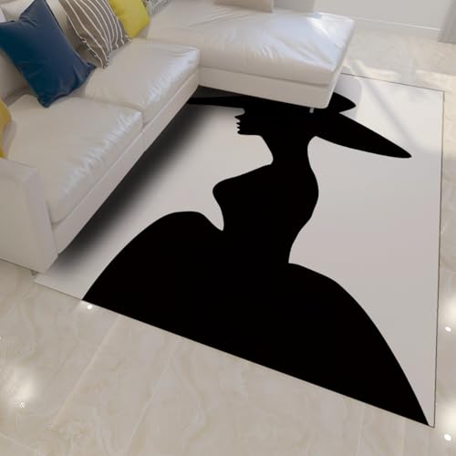 OLLIAR Home Mode Frau Silhouette Kunst Bereich Teppiche Moderne Einzigartige Schwarz Und Weiß Design Waschbar rutschfest Dünner Teppich Für Schlafzimmer Wohnzimmer Büro 180x270cm von OLLIAR Home