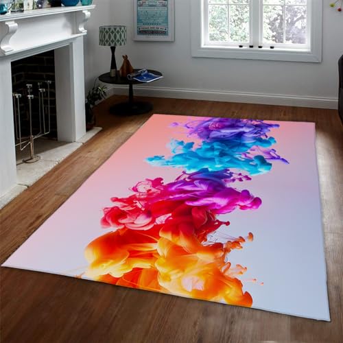 OLLIAR Home Moderner Farbverlauf Bunte Tinte Kunst Bereich Teppich Abstrakte flüssige Muster Teppiche Stilvolle Teppiche mit Anti-Rutsch-Rückseite für Schlafzimmer 100x160cm von OLLIAR Home
