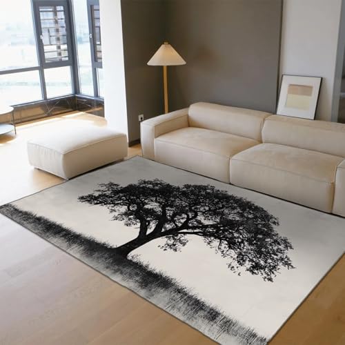 OLLIAR Home Moderner minimalistischer Teppich Lonely Tree Vintage Art Deco Teppich Ultra dünne weiche rutschfeste Teppiche für den Innenbereich Schlafzimmer Wohnzimmer Küche 160x230cm von OLLIAR Home