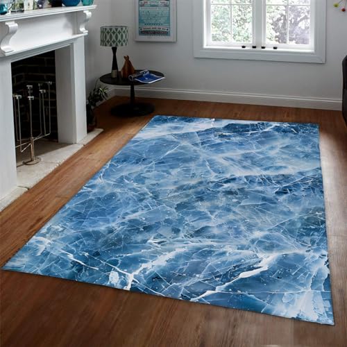 OLLIAR Home Moderner stilvoller Teppich Marmor Luxus Teppiche für Bauernhaus Schlafzimmer Dekor Geometrische abstrakte Kristallmuster Teppiche, blau 40x60cm von OLLIAR Home