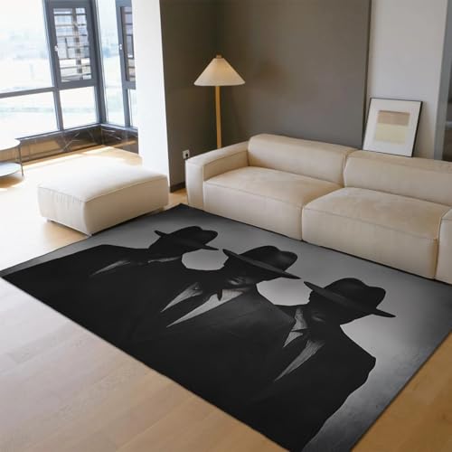 OLLIAR Home Mysteriöser Agent Teppich Mann mit Hut Schwarz und Weiß Retro Design Bereich Teppiche Waschbarer niedrigfloriger rechteckiger Teppich für Wohnzimmer Männer Schlafzimmer 150x240cm OLLIAR Home Mysteriöser Agent Teppich Mann mit Hut Schwarz und Weiß Retro Design Bereich Teppiche Waschbarer niedrigfloriger rechteckiger Teppich für Wohnzimmer Männer Schlafzimmer 150x240cm von OLLIAR Home